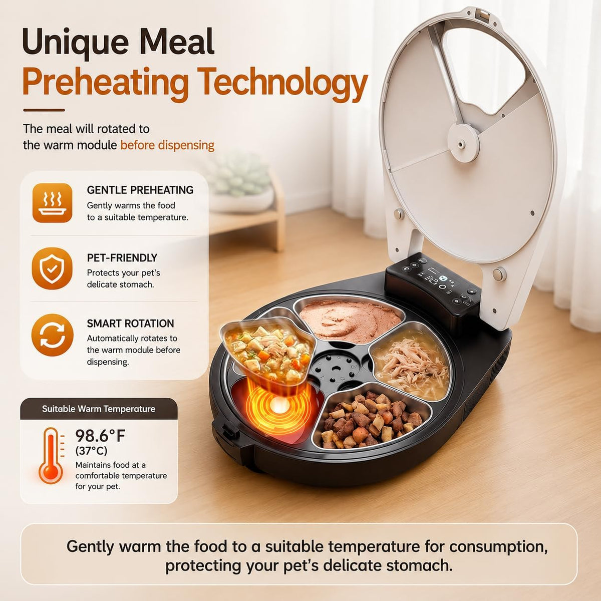 Automatic Wet Food Cat Feeder, 3 Days Freshness 5 Meals Cat Food Dispenser, Semiconductor Cooling & Heating with 304 Stainless Steel Bowl, Programmable Timer Refrigerated Auto Cat Feeder