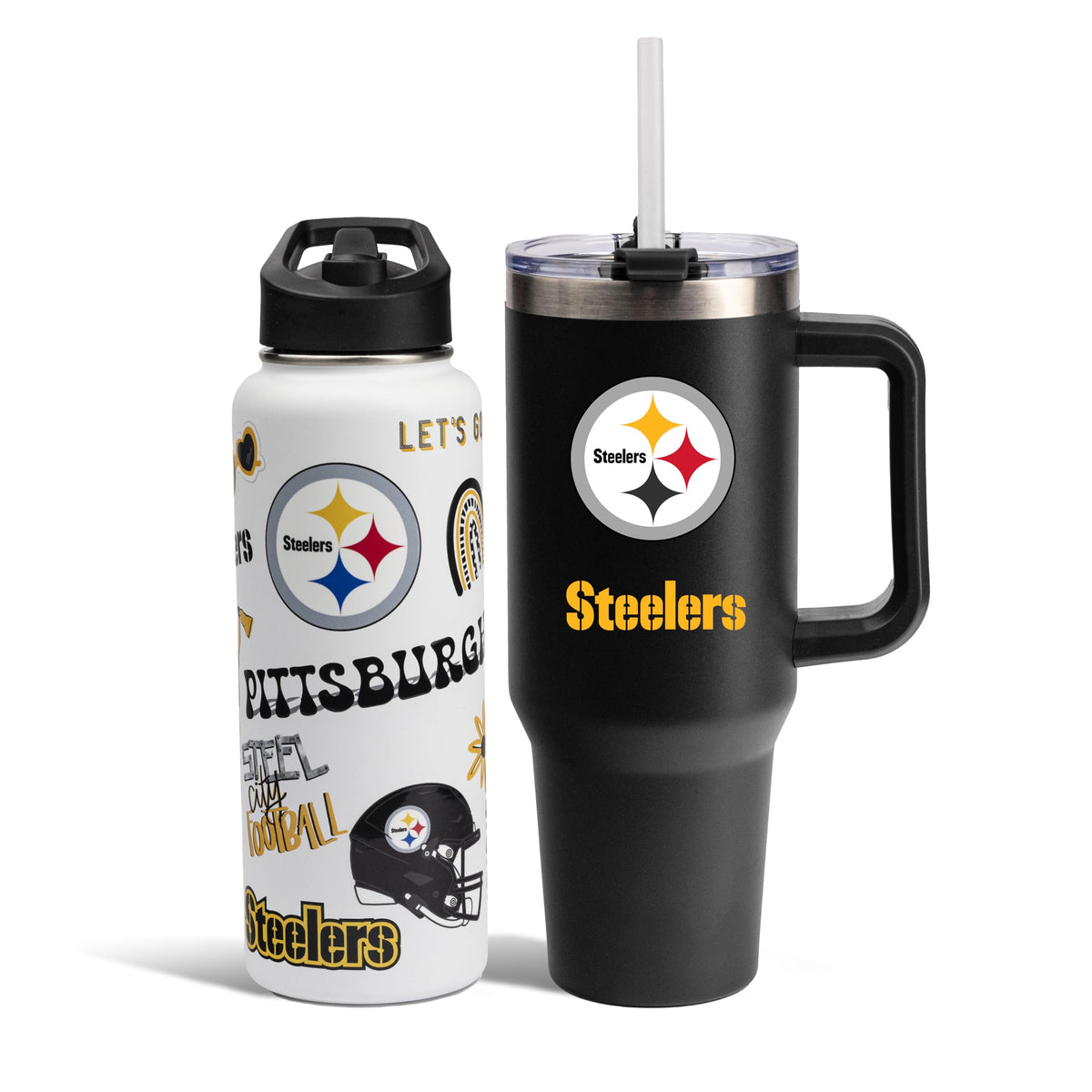The Memory Company Officially Licensed NFL 2-Pack Stainless Steel Tumbler Set, 34oz Team Spirit Water Bottle & 40oz Game Day Tumbler with Lid and Straw, BPA-Free Materials, Convenient Straw Design