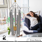 Wind Chimes for Outside and Inside – 44 inch – 528hz Solfeggio Healing Tones - Silver