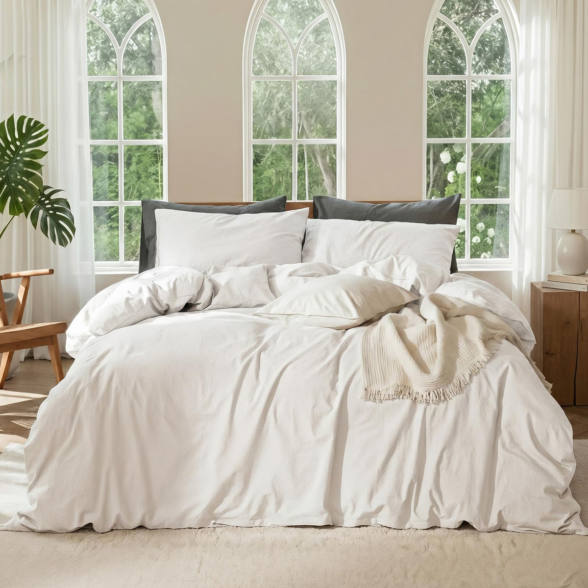 100% Linen Duvet Cover, Soft 3pcs Bedding Set with Zipper Closure, Natural Texture, Breathable for Hot Sleeper,Comforter Not Included(Flax Linen,Queen(90 * 90))