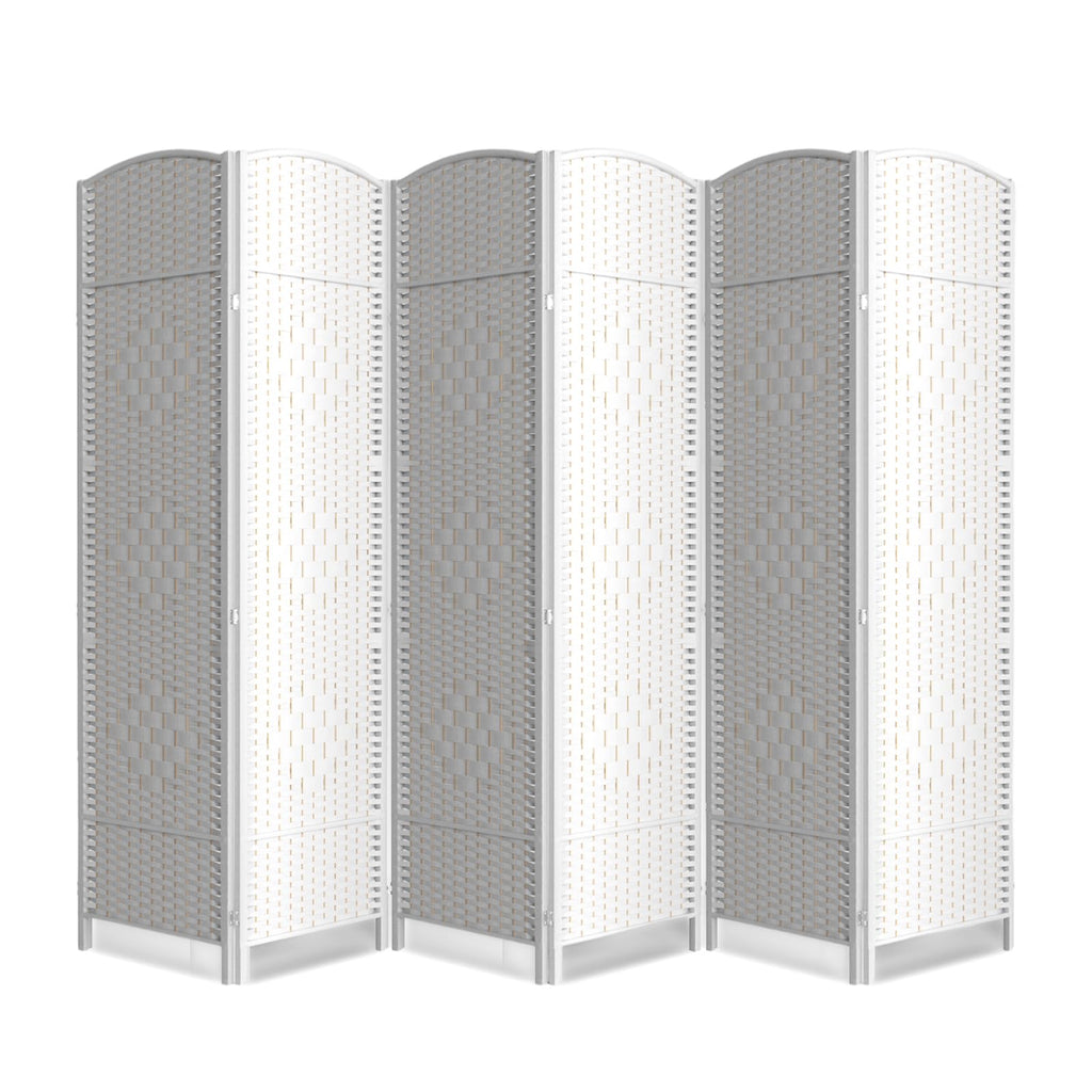 6 Panel Folding Room Divider,Woven Privacy Screen,Light Beige
