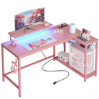 Bestier 42-Inch Pink L-Shaped Gaming Desk with Charging & LED