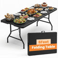 2 Pack Folding Tables 6FT Plastic Utility Foldable Tables, Black