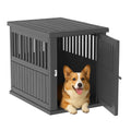 DRATO Dog House Resin Dog Kennel Furniture Weatherproof Functional End Table for Indoor Living Spaces & Outdoor Patios(Light Brown, Large (39.37 * 28.35 * 32.83))