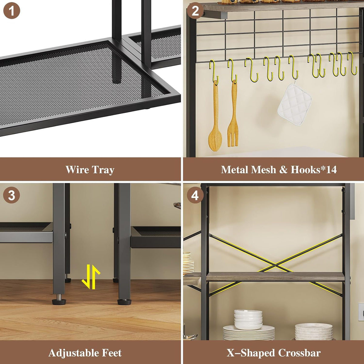 L-Shaped Bakers Rack with Power Outlets
