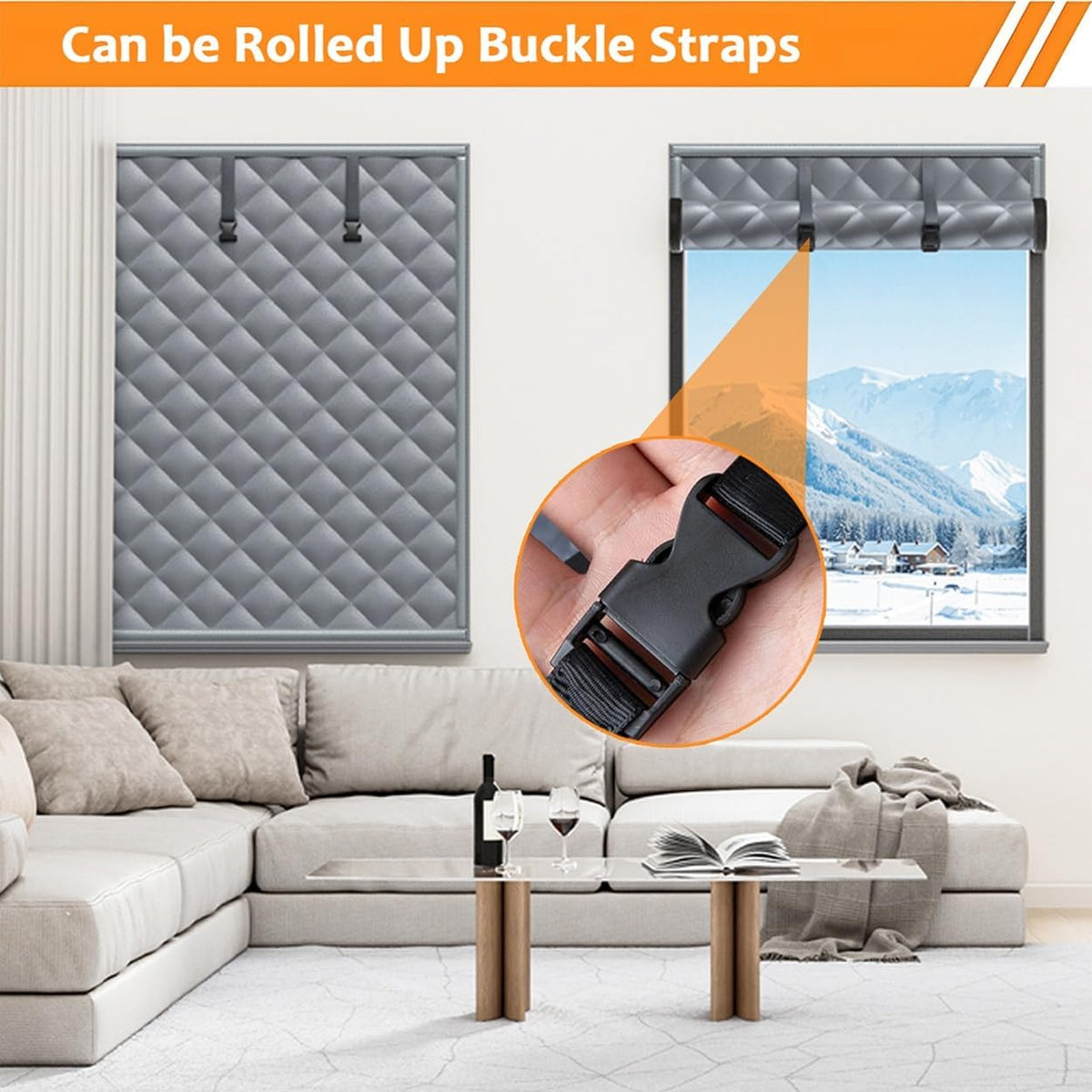 Winter Window Insulation Kit, 20" 28" 36" 48" 79" Cotton Insulated Curtains for Winter Window Insulation Cover, Thermal Window Cover for Winterizing Bedroom Attic RV Garage(Gray,63x114in/160x290cm)