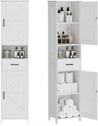 Homhedy 67" H Tall Bathroom Storage Cabinet with Barn Doors and Drawer