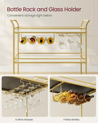 VASAGLE Bar Cart Gold, Large Home Bar Serving Cart with 3-Tier