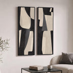 Large Framed Beige Cream Abstract Vertical Wall Art for Hallway, 2 Piece