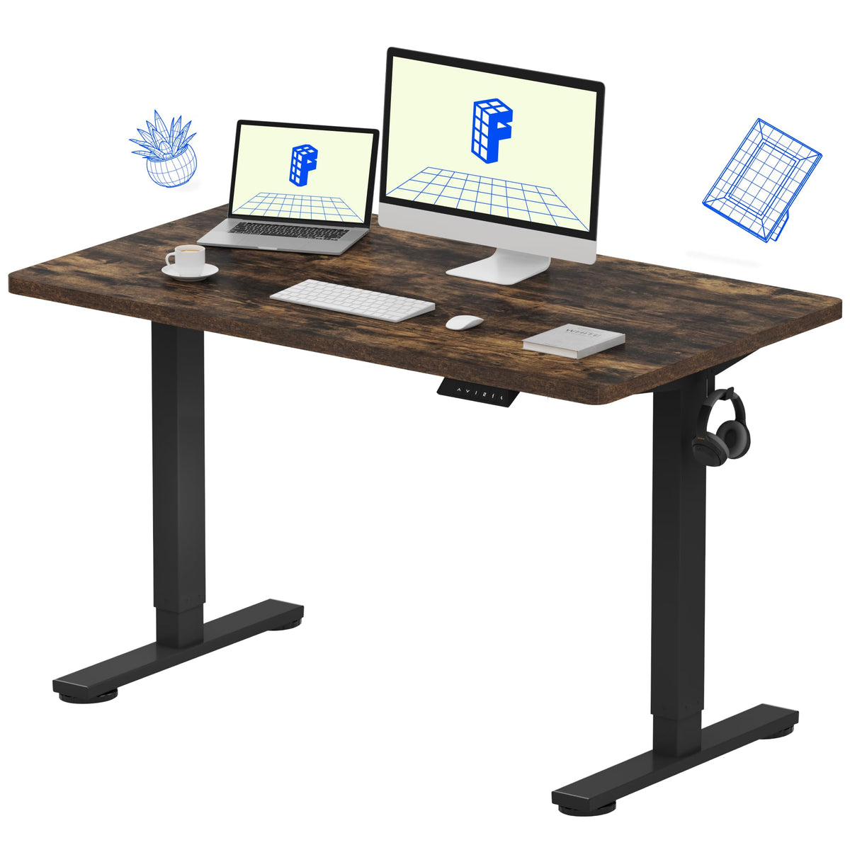 FLEXISPOT EN1 One-Piece Standing Desk, Electric Adjustable with 4 Memory Presets, 176 LBS Capacity, Stable & Quiet, Seamless Desktop for Home Office & Dual Monitors, 55"x28" White(White Frame)