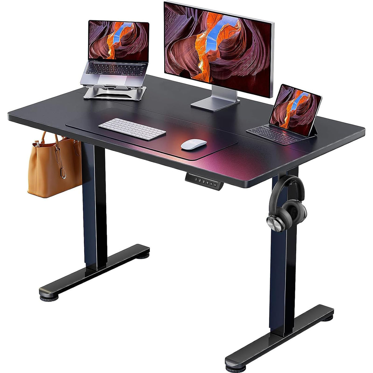 ErGear Height Adjustable Electric Standing Desk, 48 x 24 Inches Sit Stand up Desk, Memory Computer Home Office Desk, Vintage Brown