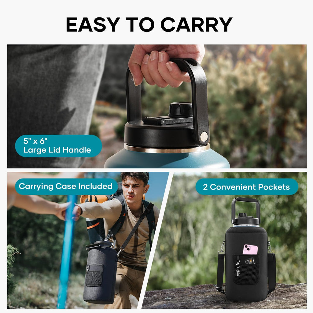 BUZIO 2 Gallon Water Jug Insulated Insulated with Fixed-Angle Large Handle
