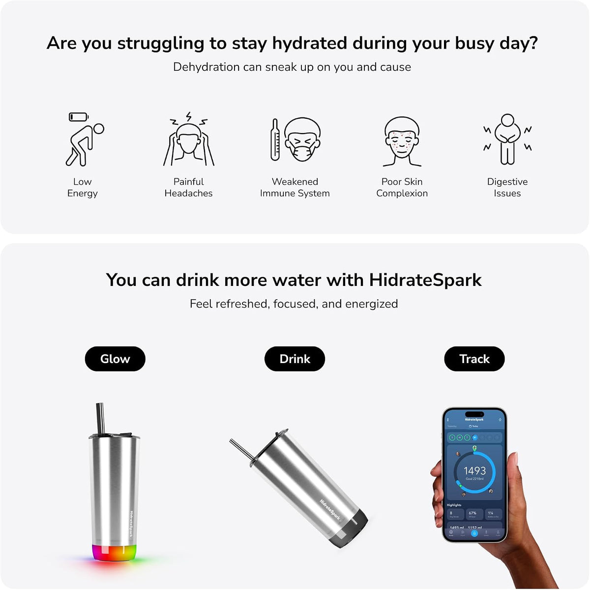 Hidrate Spark PRO Smart Tumbler Bundle – Insulated Stainless Steel – Tracks Water Intake with Bluetooth, LED Glow Reminder When You Need to Drink – 20oz (Black)