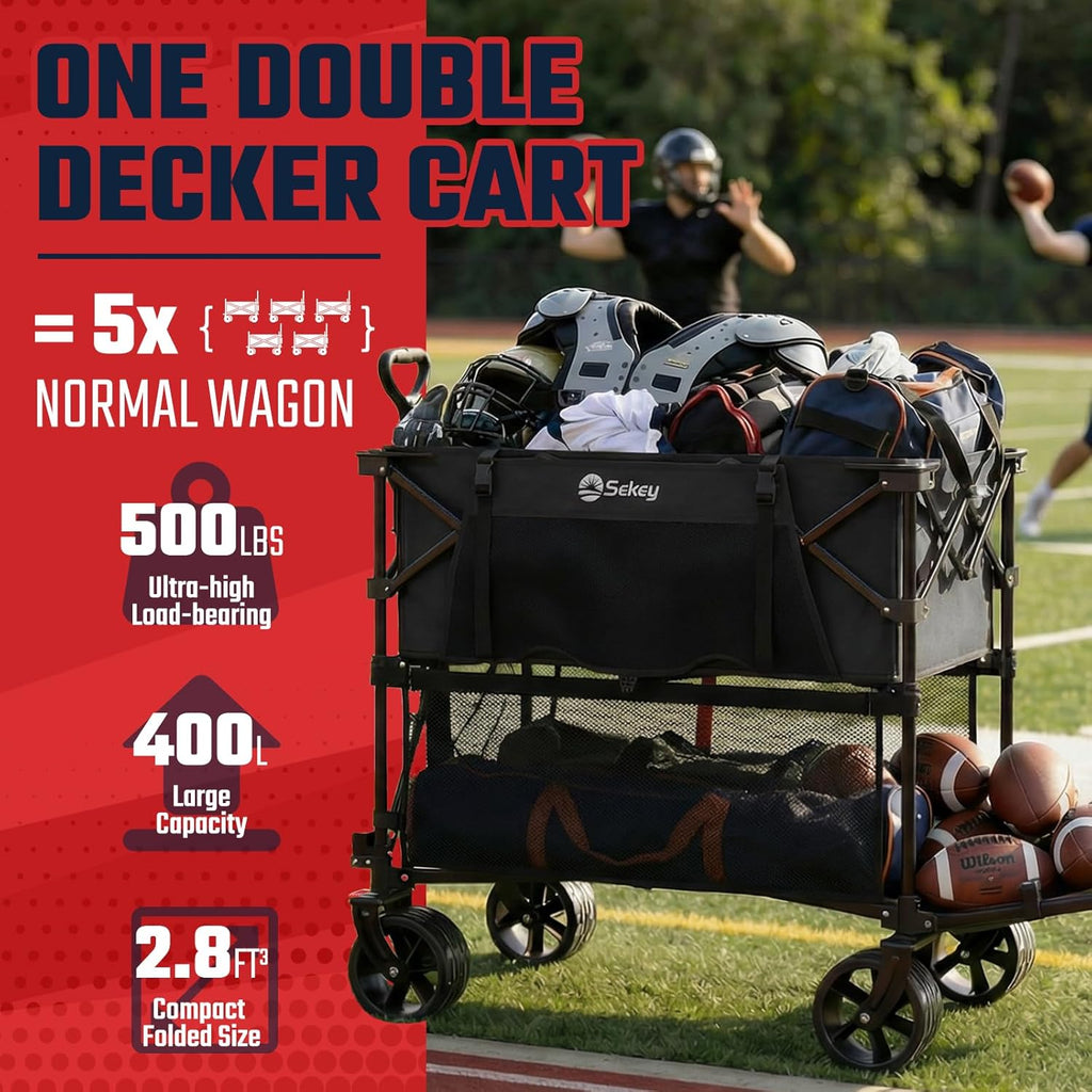 Sekey 400L Double-Decker Wagon, 500 lb Capacity, 50 in Extender