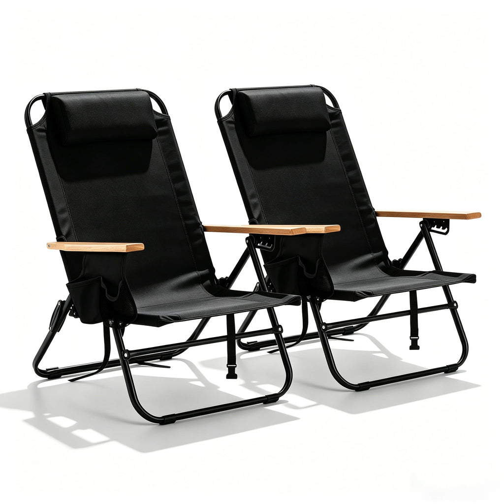 2 Pack Lightweight Portable Camping Beach Chair for Adults, Outdoor Lay Flat Folding Beach Chairs with 5 Positions, Backpack Beach Chair with Towel Bar, Zipper Pouch, Cup Holder, NEW Striped
