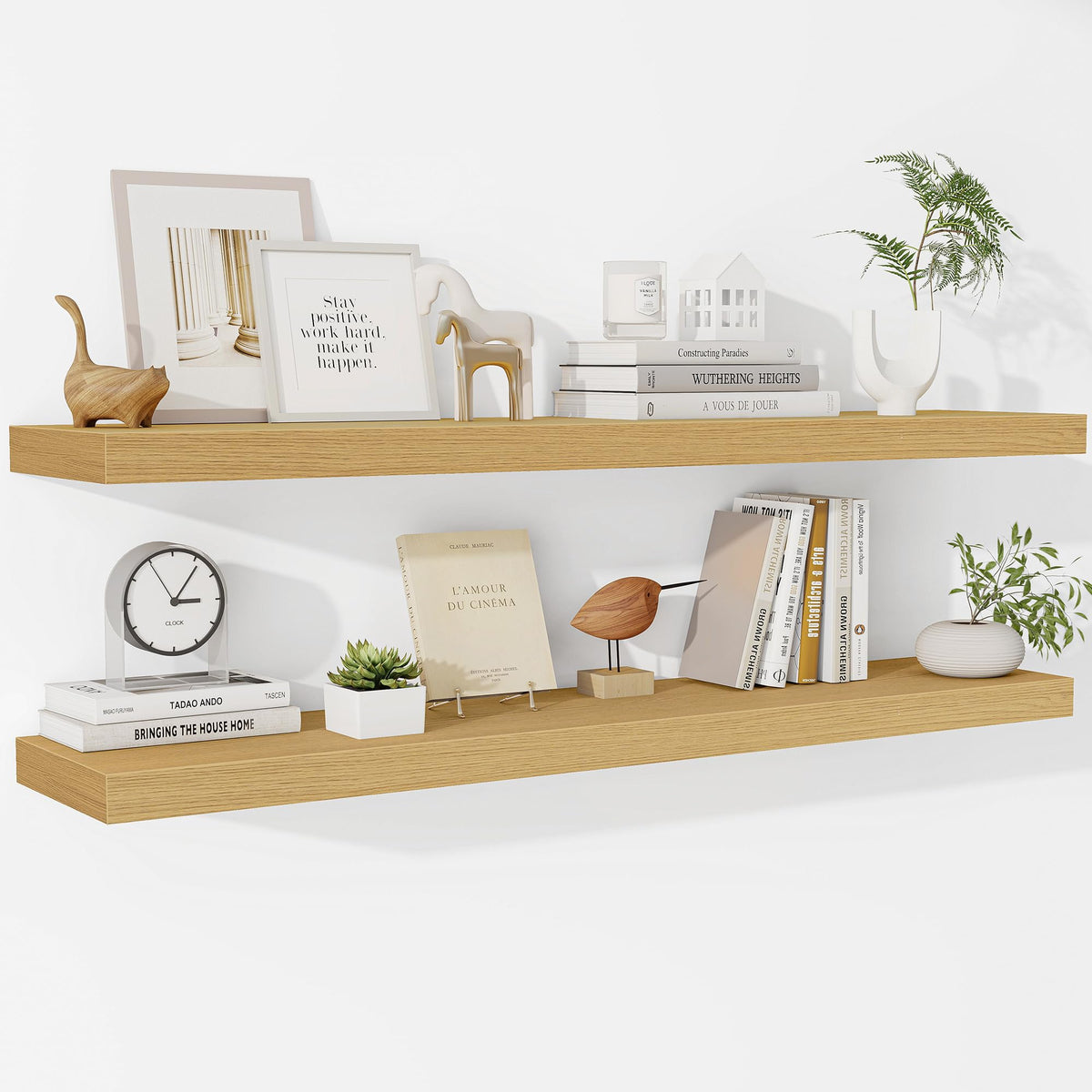 Fun Memories Floating Shelves - 2 Pack 12 Inch Rustic Wooden Wall Shelves - Extra Deeper & Thicker Wall Mounted Storage Shelf for Living Room, Kitchen, Farmhouse - 36" W x 12" D x 1.8" H - Brown