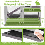 GUTINNEEN 2-Story Rabbit Hutch Indoor Bunny Cage Outdoor Guinea Pig House Wooden Small Animal Cage with Chew-Proof Ramp, Leak-Proof Tray, Lockable Wheels for 2-4 Rabbits, Guinea Pigs (Grey)