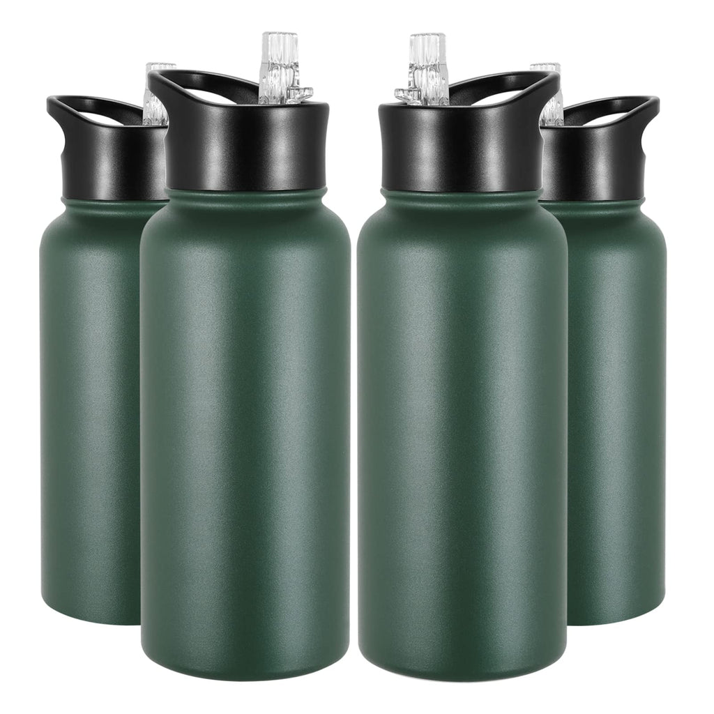 32 oz Insulated Water Bottle Bulk 8 Pack, Stainless Steel Sports Water Bottles with Straw Lid & Wide Mouth Lids, Double Walled Vacuum, Leak Proof, White