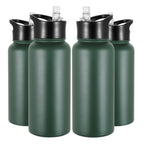 32 oz Insulated Water Bottle Bulk 8 Pack, Stainless Steel Sports Water Bottles with Straw Lid & Wide Mouth Lids, Double Walled Vacuum, Leak Proof, White
