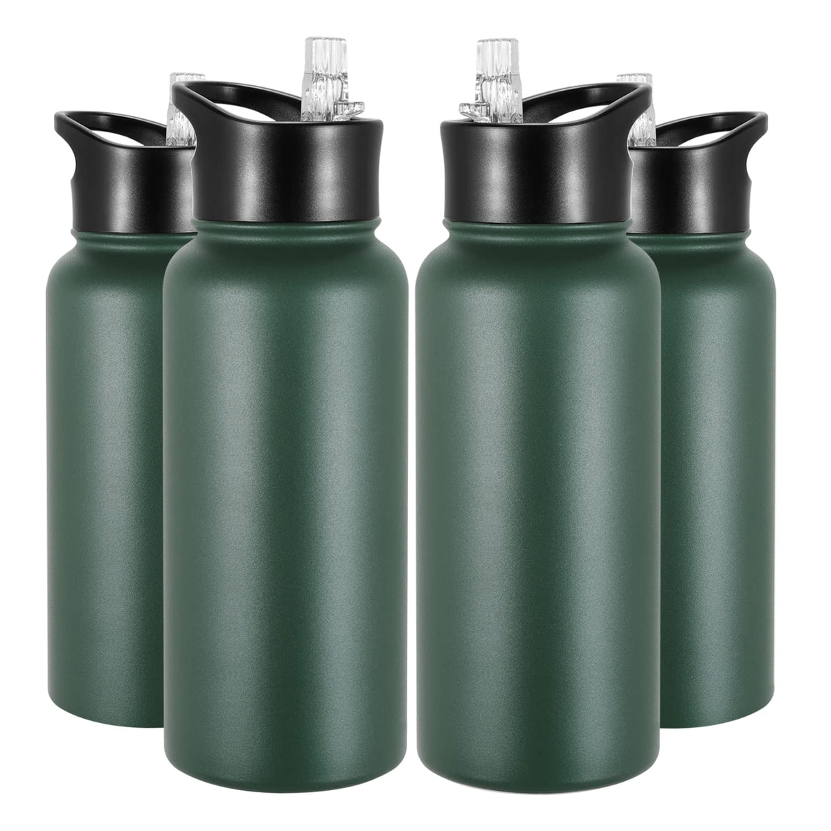 32 oz Insulated Water Bottle Bulk 8 Pack, Stainless Steel Sports Water Bottles with Straw Lid & Wide Mouth Lids, Double Walled Vacuum, Leak Proof, White
