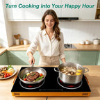 Electric Countertop Double Burner, 7000W Ceramic Cooktop with Crystal Glass Hot Plate & Stay Cool Handles, 12 Level Temperature Control, LED Display, Touch Control, Cooking Stove for Home Camping RV