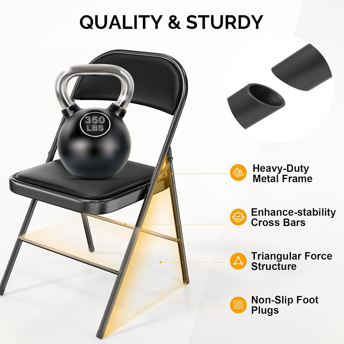 Bonnlo Folding Chair with Comfortable Padded Cushion and Back, Portable Folding Chairs for Outside, Office Events, Weddings, Pu Leather, 6 Black