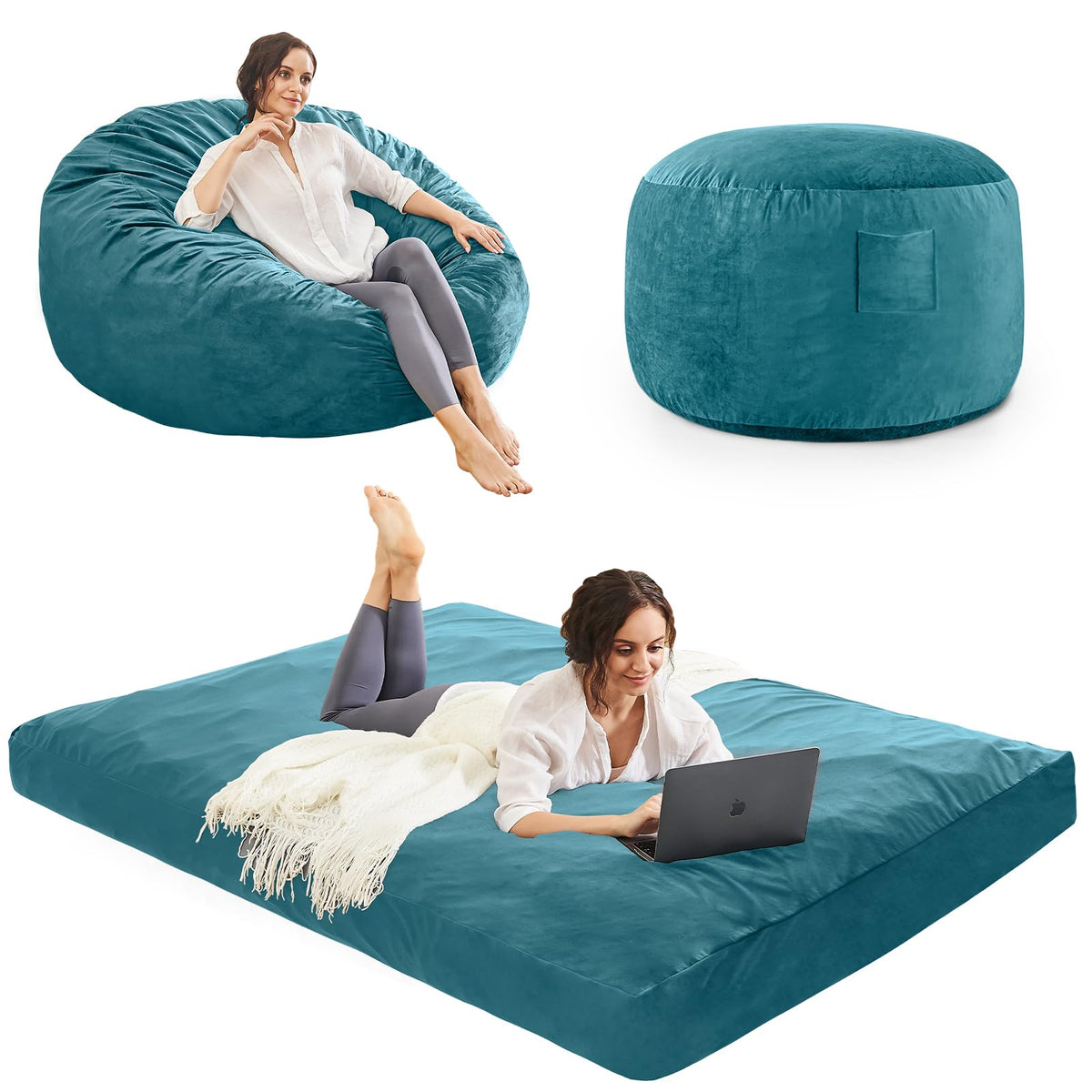 Bean Bag Chairs for Adults - Giant Bean Bag Convertible Floor Sofa