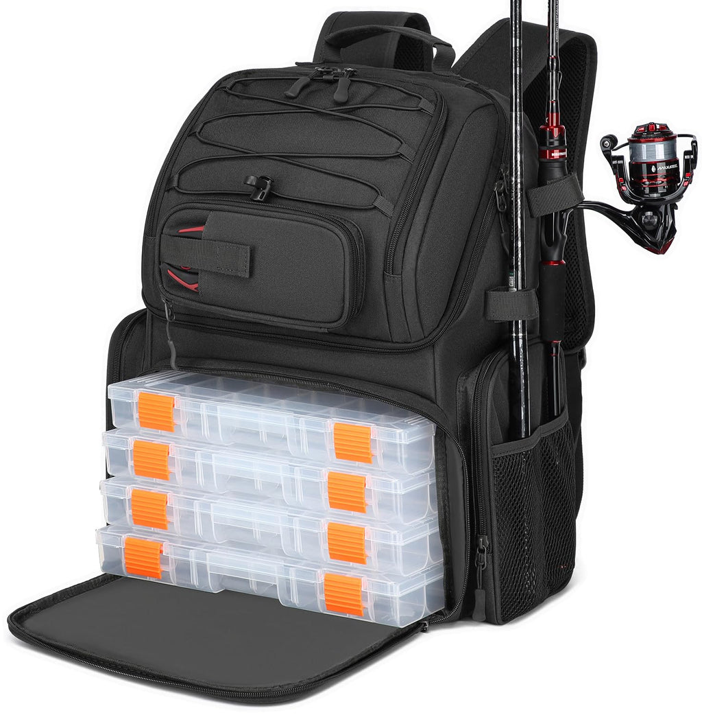 HAMBOLY 50L Fishing Backpack with Tackle Boxes, Cooler & Rod Holders