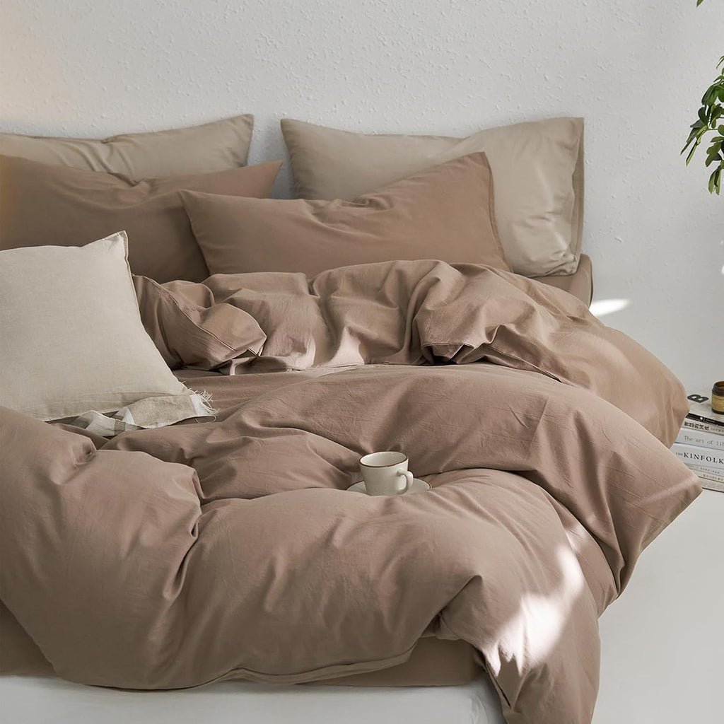 MooMee Upgraded Softer Duvet Cover Set 100% Washed Cotton Twill King