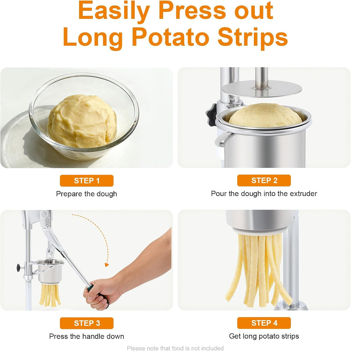 Stainless Steel Manual French Fry Press, Long Potato Cutter for Homemade Fries, Heavy Duty Fry Squeezer for Kitchen, Easy Clean Tool for Home Cooks and Fry Lovers