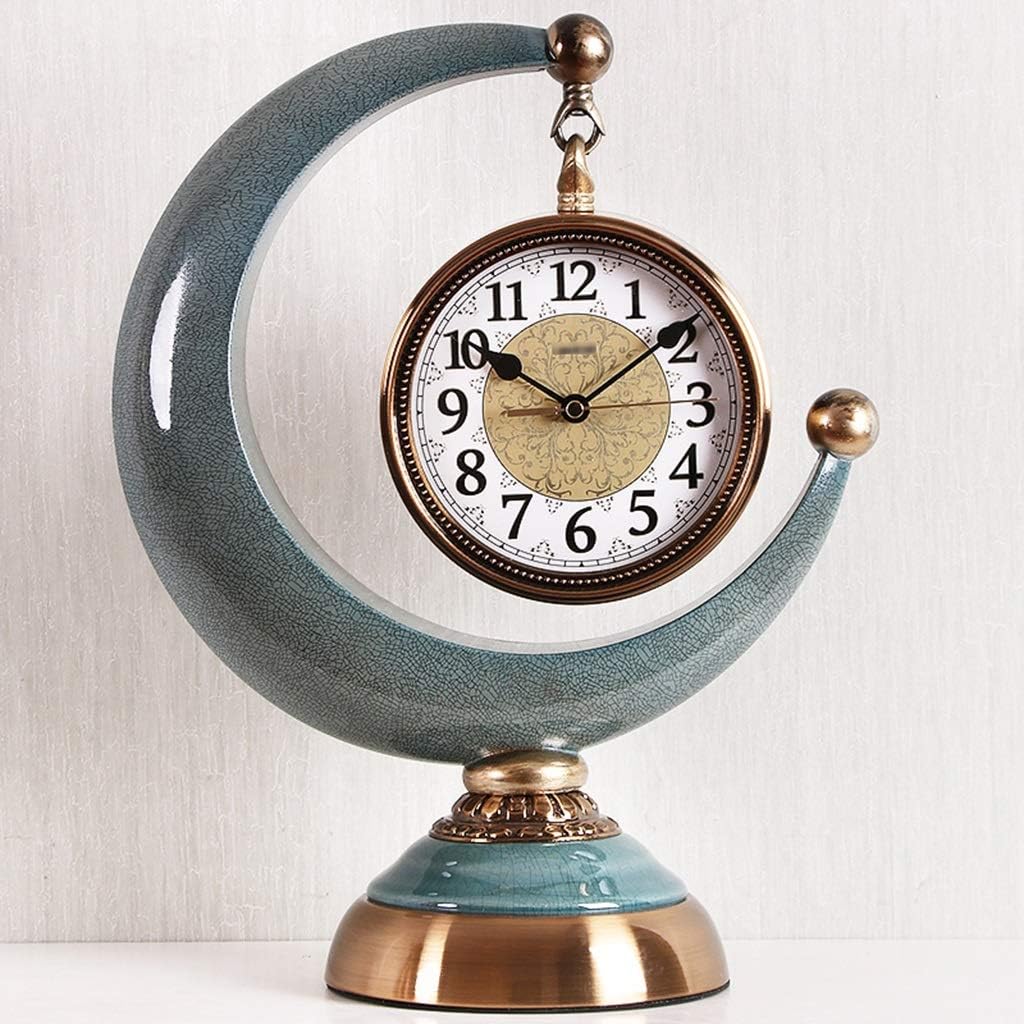 Table Clock Decorative Desk Clock Desk Shelf Clocks Kitchen Clock Shelf Decor Ceramic Moon Clock Table Clocks for Living Room Decor (Color : Blue, Size : 32 * 16.5 * 40cm)