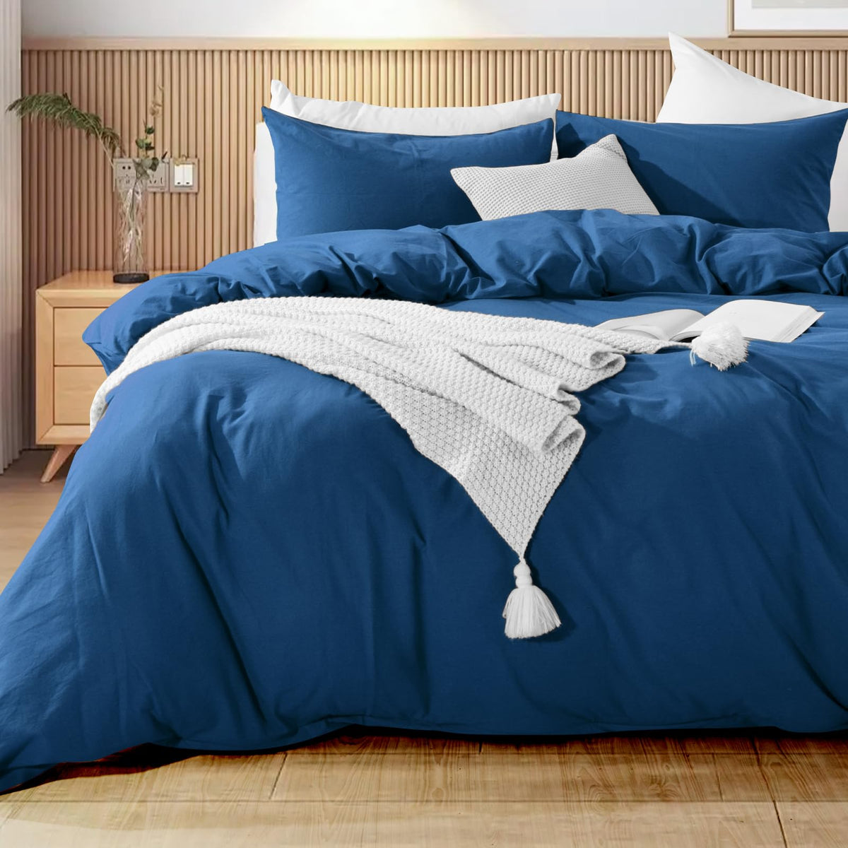NEXHOME PRO Duvet Cover Set Queen Size Linen Look Textured 100% Washed Cotton Duvet Cover Burgundy Dark Red 3 Pieces Bedding Set with Zipper Closure,Breathable, Soft Organic Natural(No Comforter)