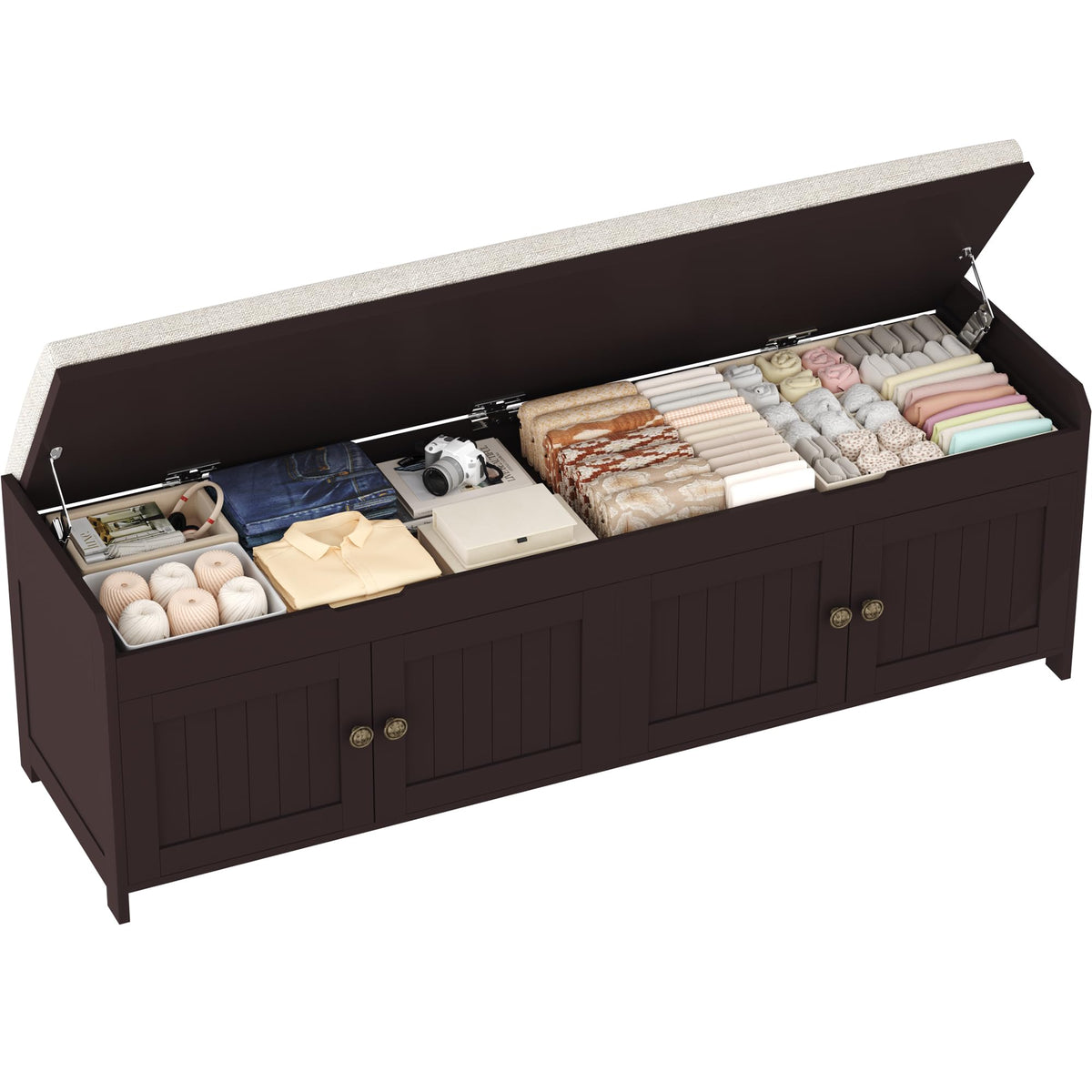 HOMEFORT 54.4" Shoe Bench with Lift Top Storage, Entryway Bench with Cushioned Seat, Wooden End of Bed Bench, Shoe Cabinet Bench with Hidden Storage Space, for Bedroom, Hallway,Blue