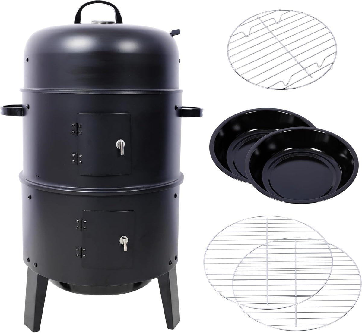 16-Inch Vertical Charcoal Smoker Grill, 3-in-1 BBQ Smoker & Grill with Thermometer, Dual Doors, Adjustable Vents, Portable Outdoor Cooker for Camping & Backyard