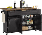 ONBRILL 60" Kitchen Island with Trash Can Storage, Rolling Island Table