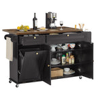ONBRILL 60" Kitchen Island with Trash Can Storage, Rolling Island Table