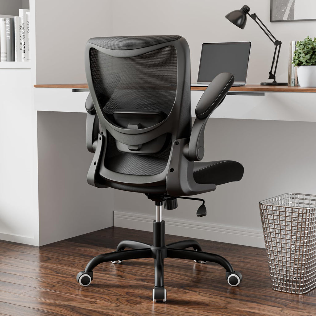 MUXX.STIL Office Chair, Ergonomic Desk Chair with Adjustable Lumbar Support and Flip up Armrest, Breathable Mesh Computer Chair for Home Office, Black