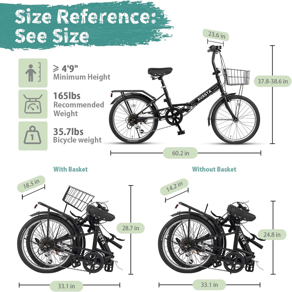 AVASTA Quartet Folding Bike, 20/24 Inch, 7-Speed, Dual Brakes
