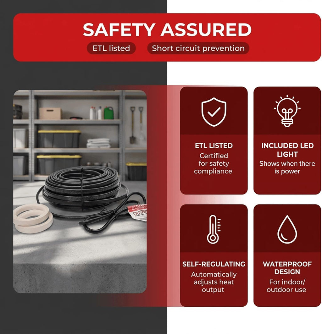 10ft OutPipe Self-Regulating Pipe Heating Cable Kit with Mounting Tape