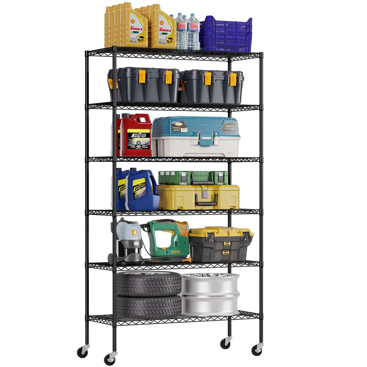 FDW | 6-Tier Wire Shelf with Wheels | 45" x 18" x 82" | Chrome