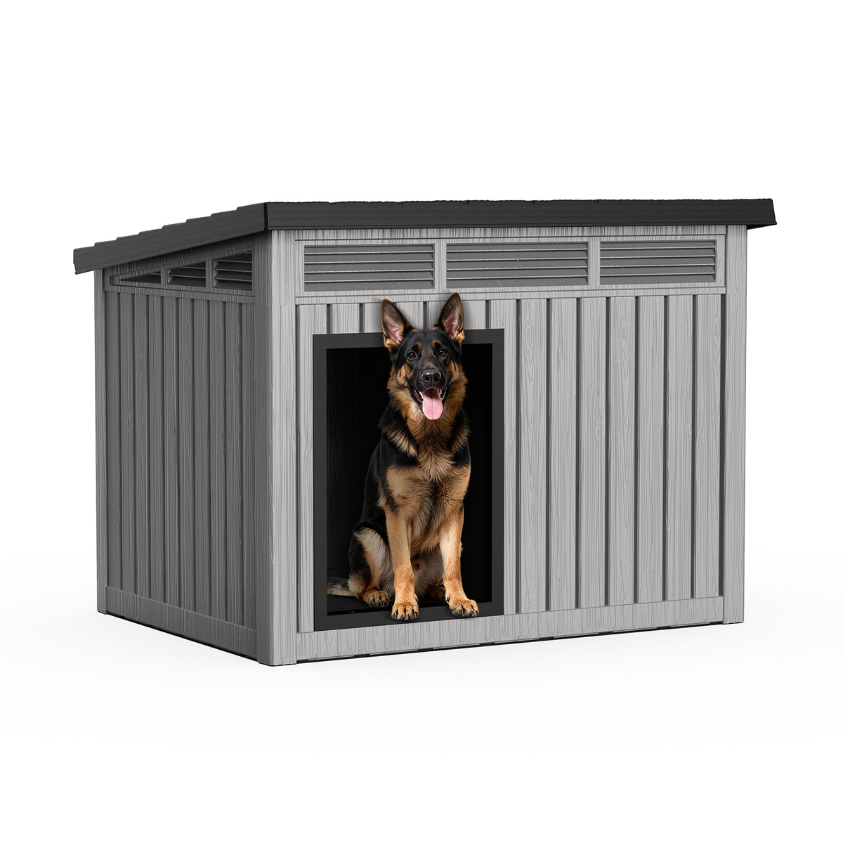 Durable Waterproof Resin Dog House,Indoor Outdoor Doghouse for Small to Large Dogs,Dog Kennel with Air Vents and Elevated Floor,Easy to Assemble and Clean(Black 42.87 * 32.95 * 31.61)