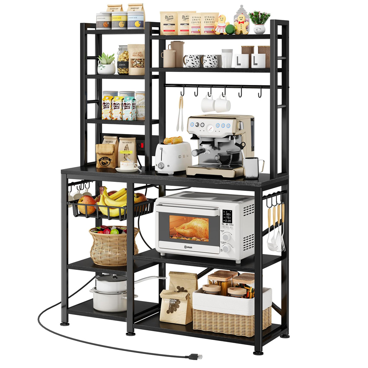 SNTD 6-Tier Bakers Rack with Power Outlets, 36 x 14.6 x 72 in, Rustic Brown