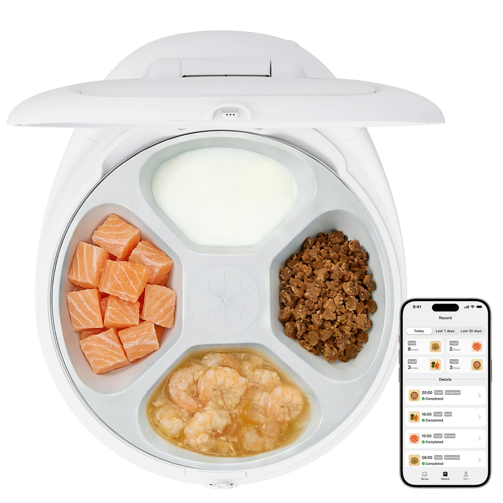 UBPET Smart Automatic Cat Feeder with Cooling & Heating, APP Control Dual-Temp Feeder for Wet/Dry/Raw Food, 24H Freshness, 4-Grid Tray, Anti-Pinch for Cats & Small Dogs (2-10kg)