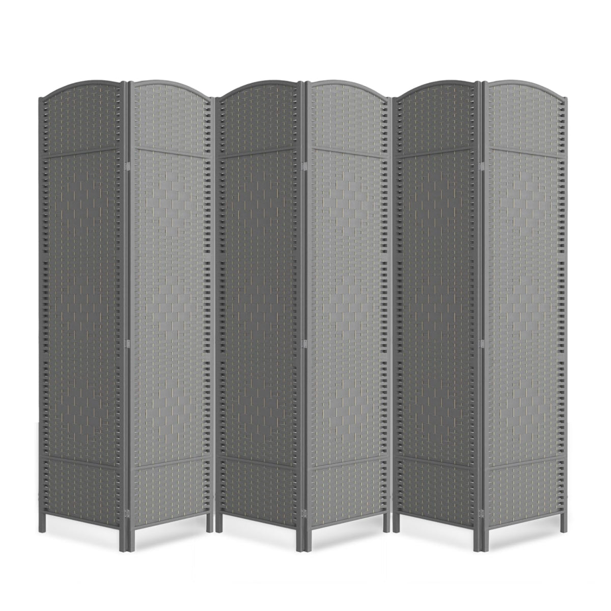 6 Panel Folding Room Divider,Woven Privacy Screen,Light Beige