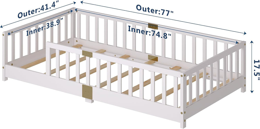 Twin Montessori Floor Bed with Rails