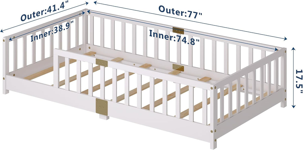 Twin Montessori Floor Bed with Rails