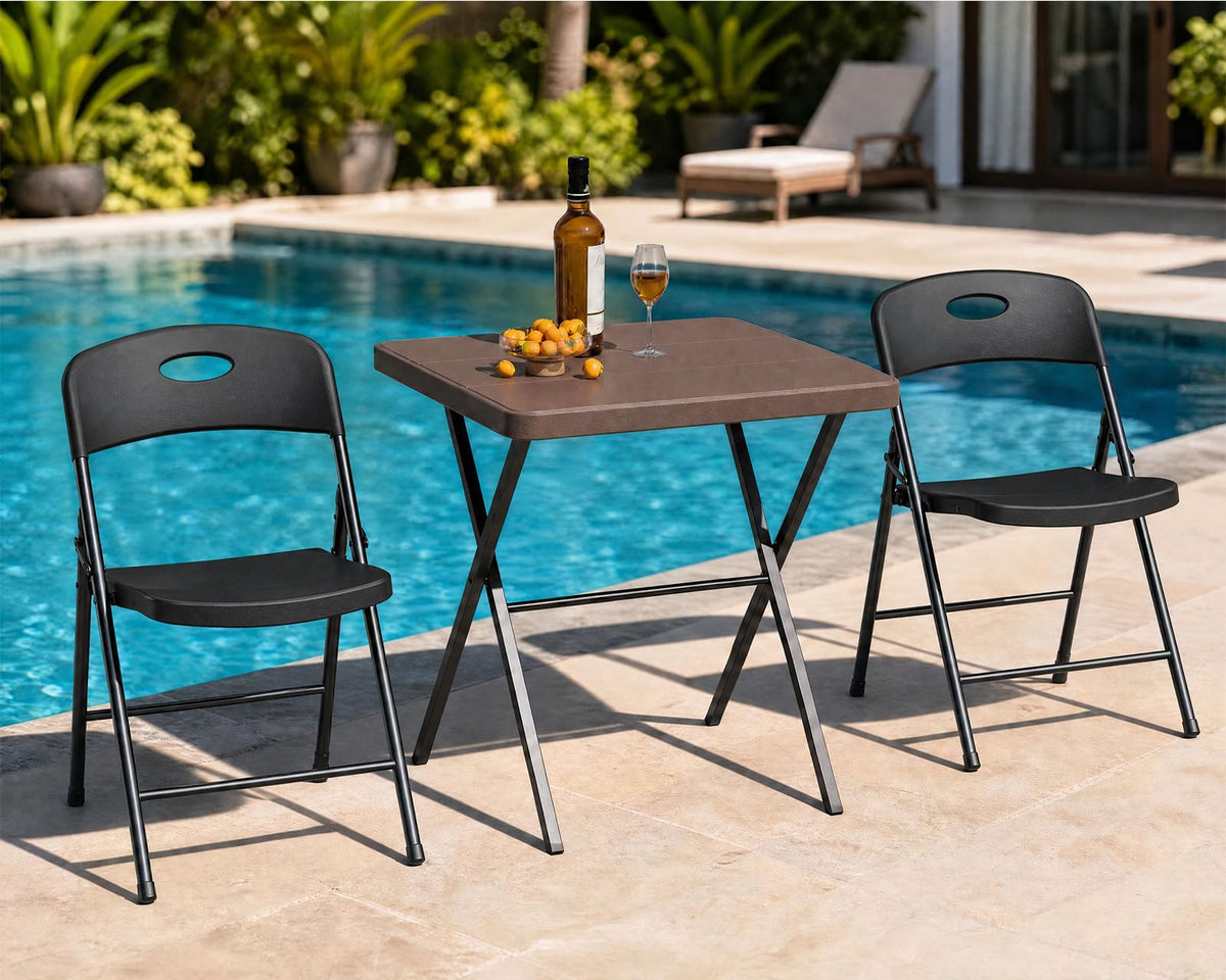 Folding Table and Chairs Set for 4, 36 Inch Foldable Card Table with Carrying Handle & 4 PU Leather Padded Folding Chairs, Portable Indoor Outdoor Dining Table Set for Picnic, Camping, RV, Game Night