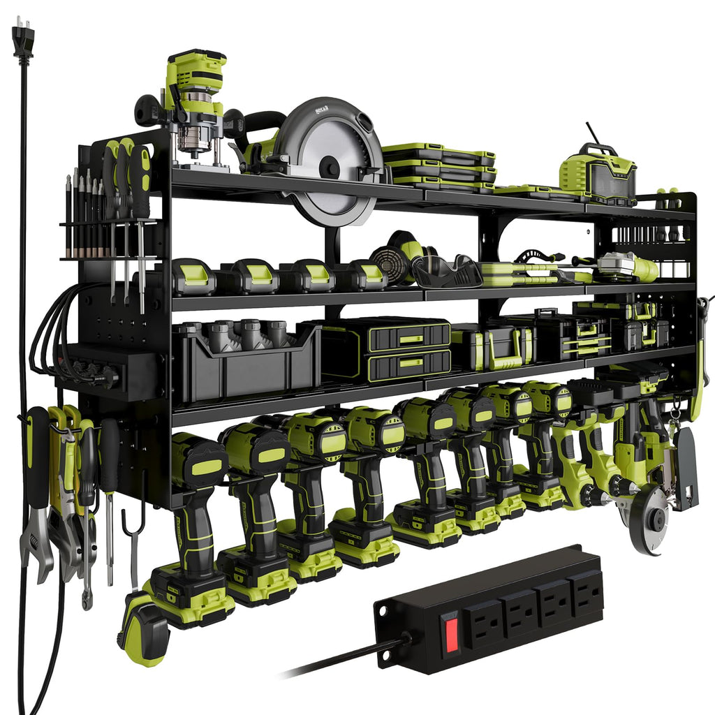 Power Tool Organizer Wall Mount, 12-Drill 4-Tier Charging Station, Red