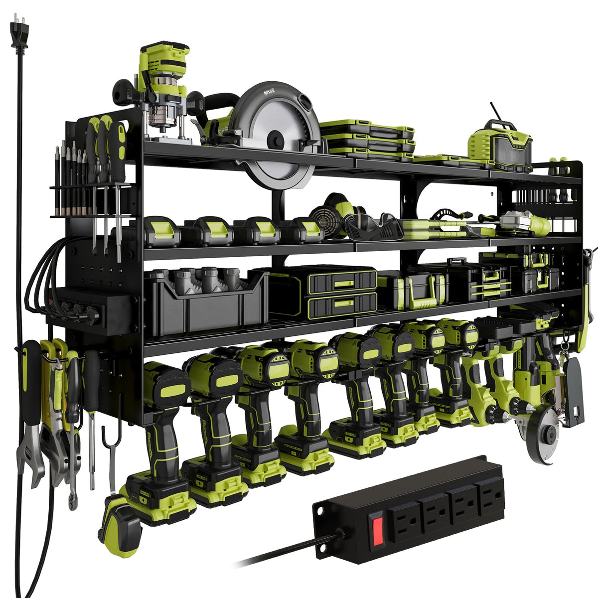 Power Tool Organizer Wall Mount, 12-Drill 4-Tier Charging Station, Red