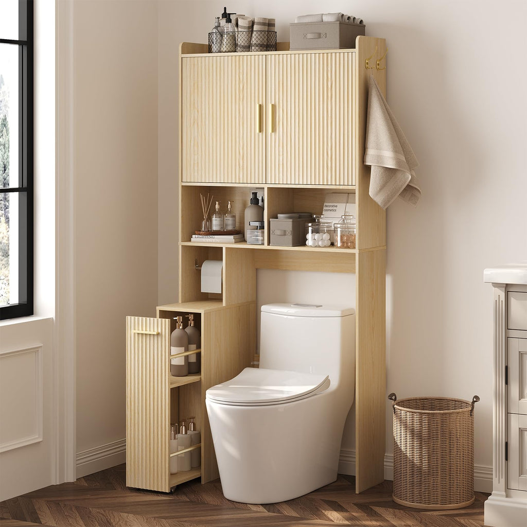 ELYKEN Over The Toilet Storage Cabinet with Acrylic Doors & Pulley, White